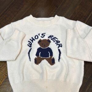 Cream and Blue Sweater with Teddy Bear Design